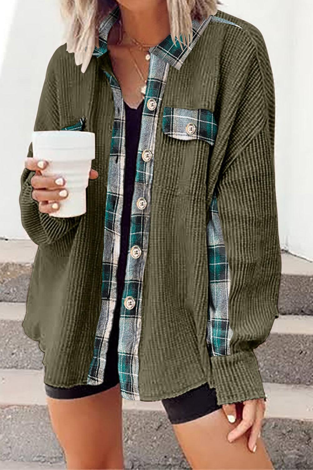 Simple Embrace Button Down Collared Plaid Shacket - MXSTUDIO.COM