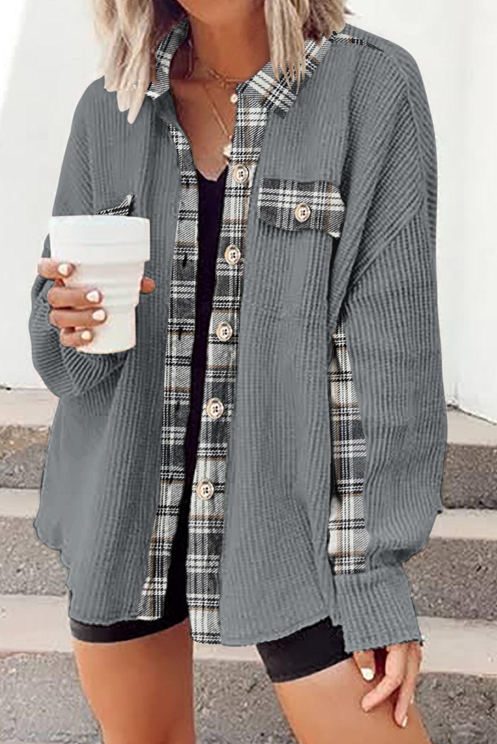 Simple Embrace Button Down Collared Plaid Shacket - MXSTUDIO.COM