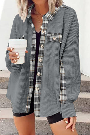 Simple Embrace Button Down Collared Plaid Shacket - MXSTUDIO.COM