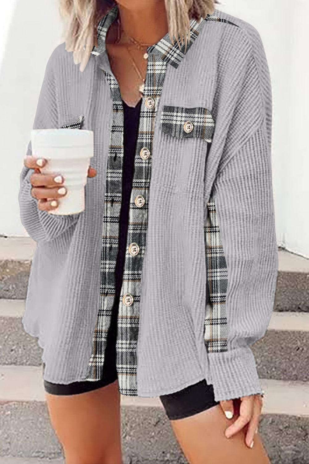 Simple Embrace Button Down Collared Plaid Shacket - MXSTUDIO.COM