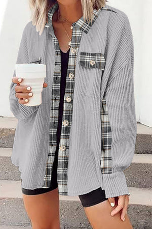 Simple Embrace Button Down Collared Plaid Shacket - MXSTUDIO.COM