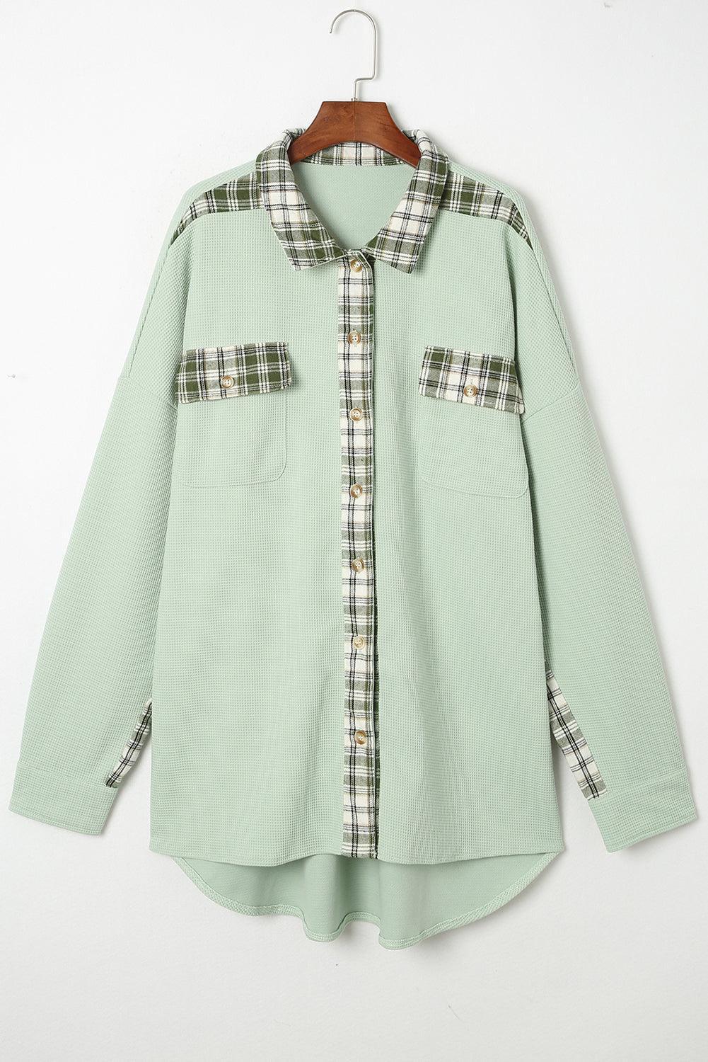 Simple Embrace Button Down Collared Plaid Shacket - MXSTUDIO.COM