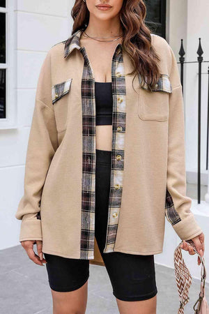 Simple Embrace Button Down Collared Plaid Shacket - MXSTUDIO.COM