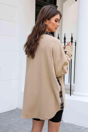 Simple Embrace Button Down Collared Plaid Shacket - MXSTUDIO.COM