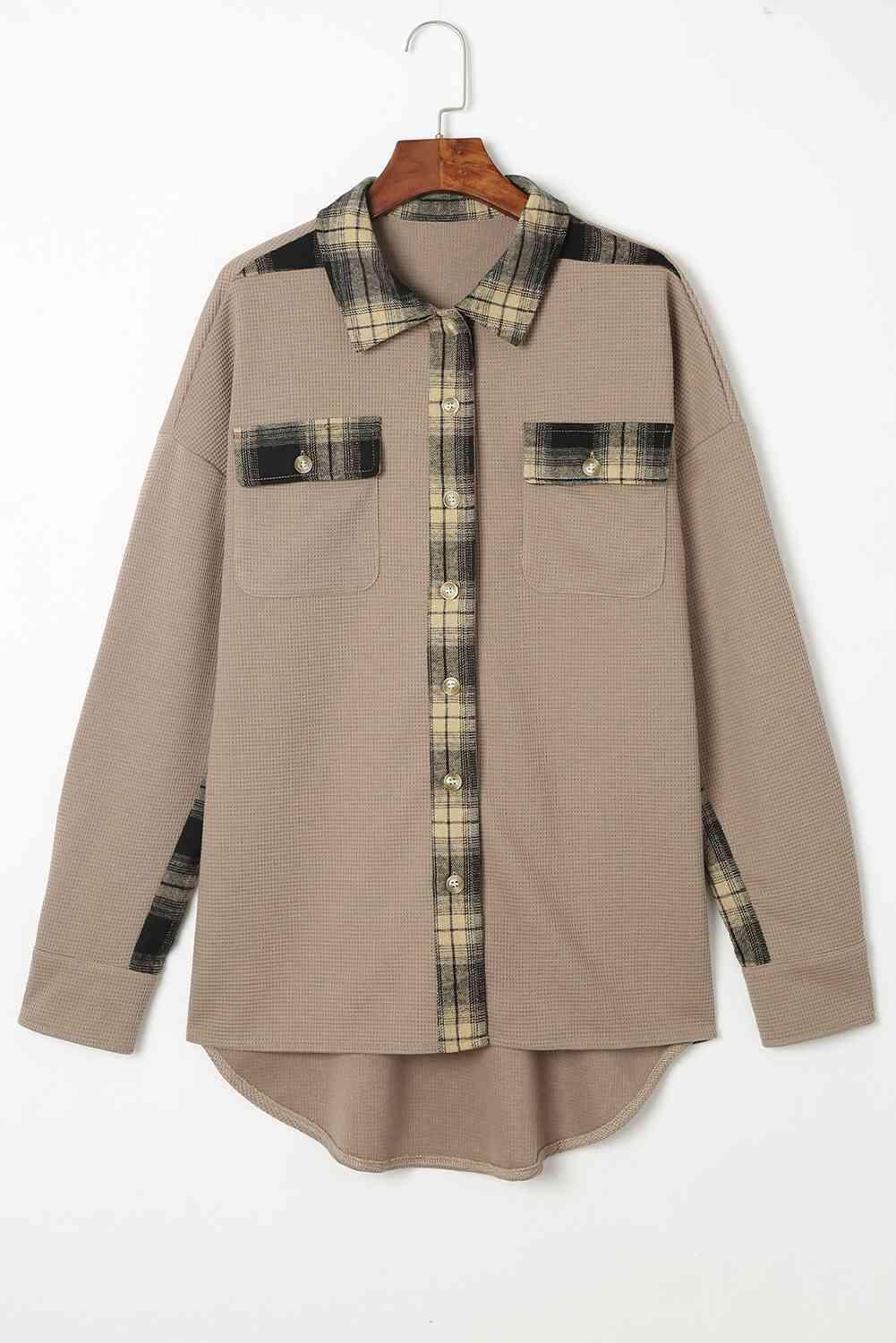 Simple Embrace Button Down Collared Plaid Shacket - MXSTUDIO.COM