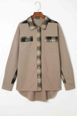 Simple Embrace Button Down Collared Plaid Shacket - MXSTUDIO.COM