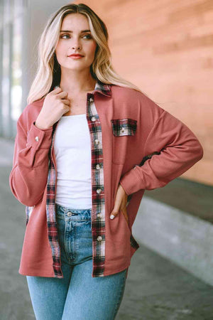 Simple Embrace Button Down Collared Plaid Shacket - MXSTUDIO.COM