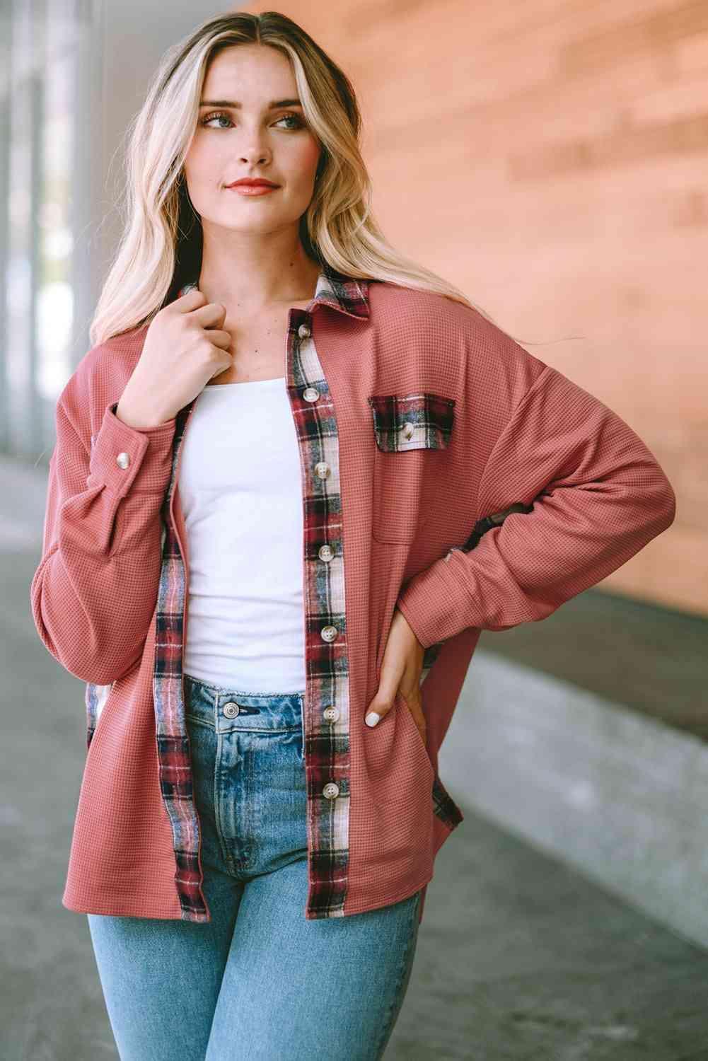 Simple Embrace Button Down Collared Plaid Shacket - MXSTUDIO.COM