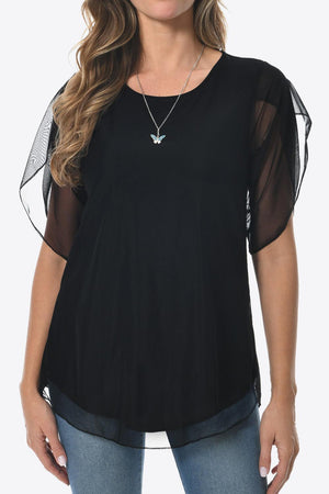 Simple Sophistication Crewneck Mesh Blouse - MXSTUDIO.COM