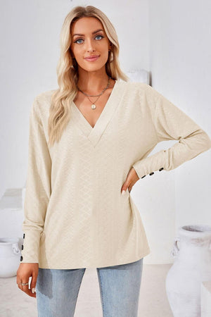 Simple Sophistication V Neck Long Sleeve Top - MXSTUDIO.COM