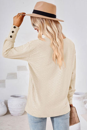 Simple Sophistication V Neck Long Sleeve Top - MXSTUDIO.COM