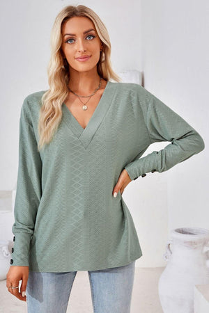 Simple Sophistication V Neck Long Sleeve Top - MXSTUDIO.COM