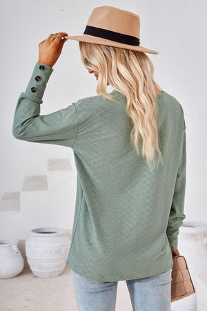 Simple Sophistication V Neck Long Sleeve Top - MXSTUDIO.COM