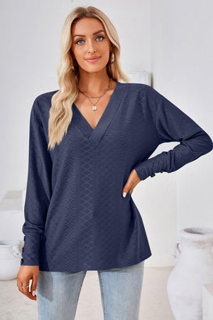Simple Sophistication V Neck Long Sleeve Top - MXSTUDIO.COM
