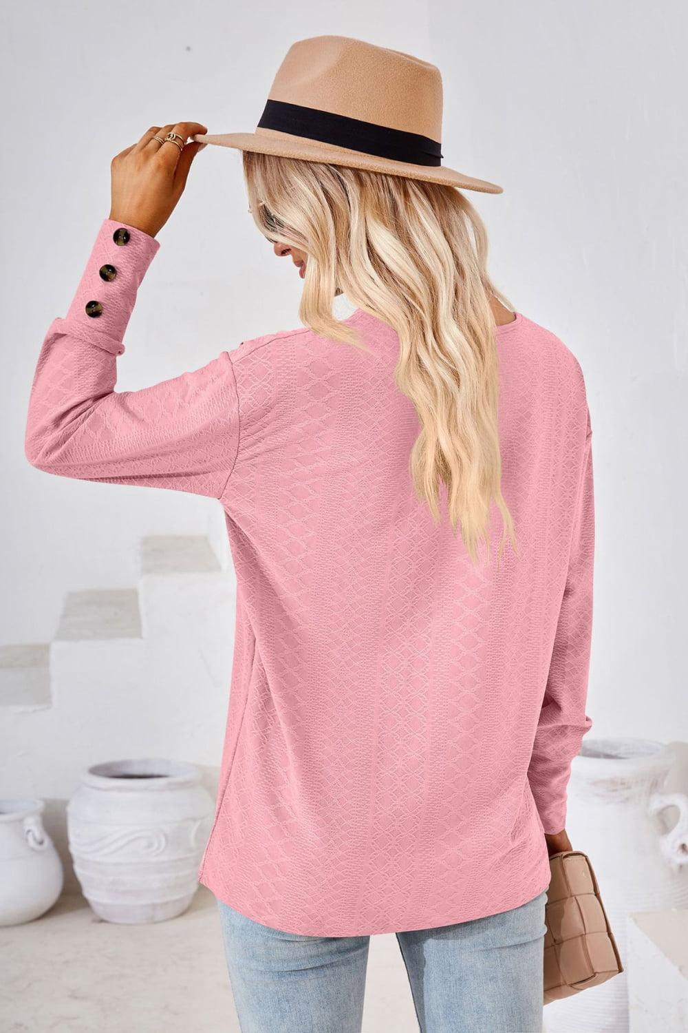 Simple Sophistication V Neck Long Sleeve Top - MXSTUDIO.COM