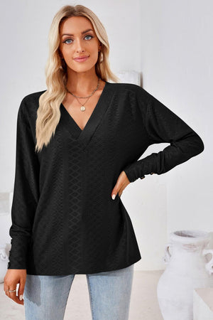 Simple Sophistication V Neck Long Sleeve Top - MXSTUDIO.COM