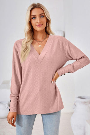 Simple Sophistication V Neck Long Sleeve Top - MXSTUDIO.COM
