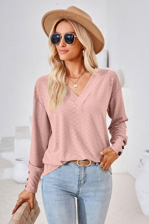 Simple Sophistication V Neck Long Sleeve Top - MXSTUDIO.COM