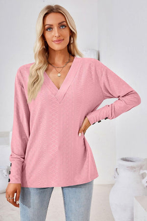 Simple Sophistication V Neck Long Sleeve Top - MXSTUDIO.COM