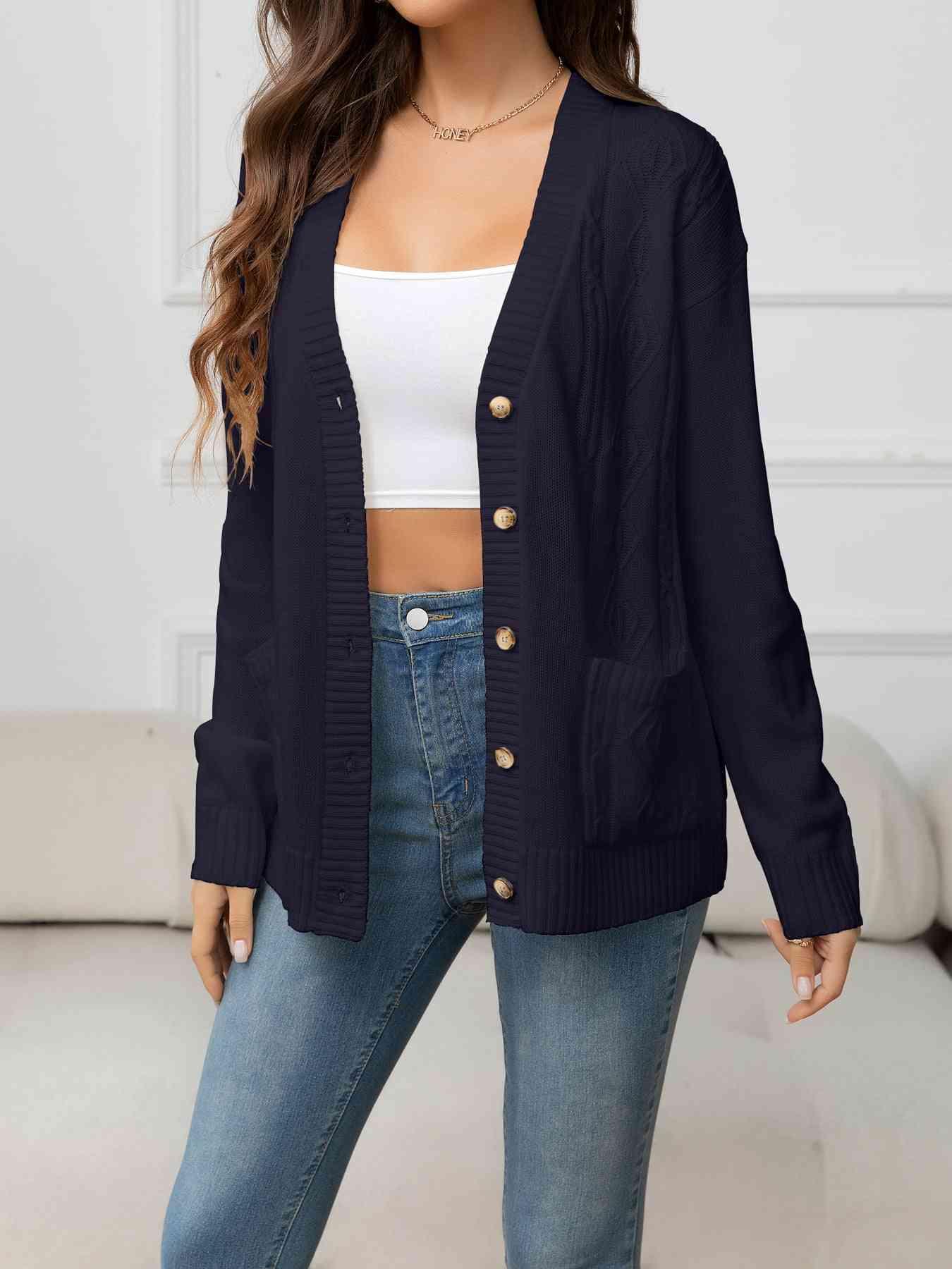 Simple Warmth Button Up V Neck Cardigan-MXSTUDIO.COM