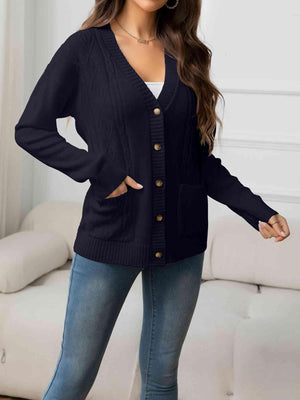 Simple Warmth Button Up V Neck Cardigan-MXSTUDIO.COM
