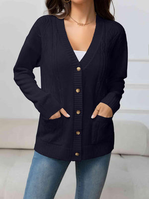 Simple Warmth Button Up V Neck Cardigan-MXSTUDIO.COM