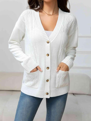 Simple Warmth Button Up V Neck Cardigan-MXSTUDIO.COM