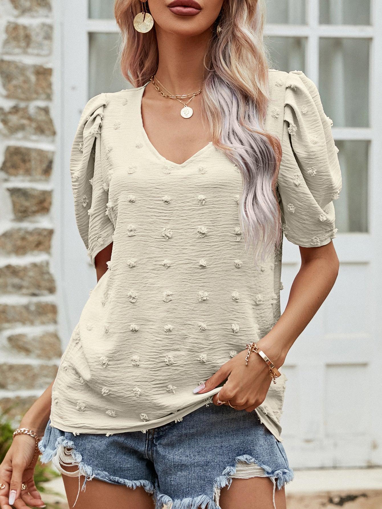 Simple and Real Short Puff Sleeve Blouse - MXSTUDIO.COM