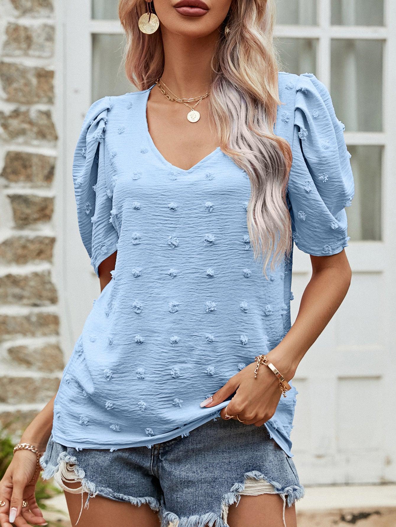 Simple and Real Short Puff Sleeve Blouse - MXSTUDIO.COM