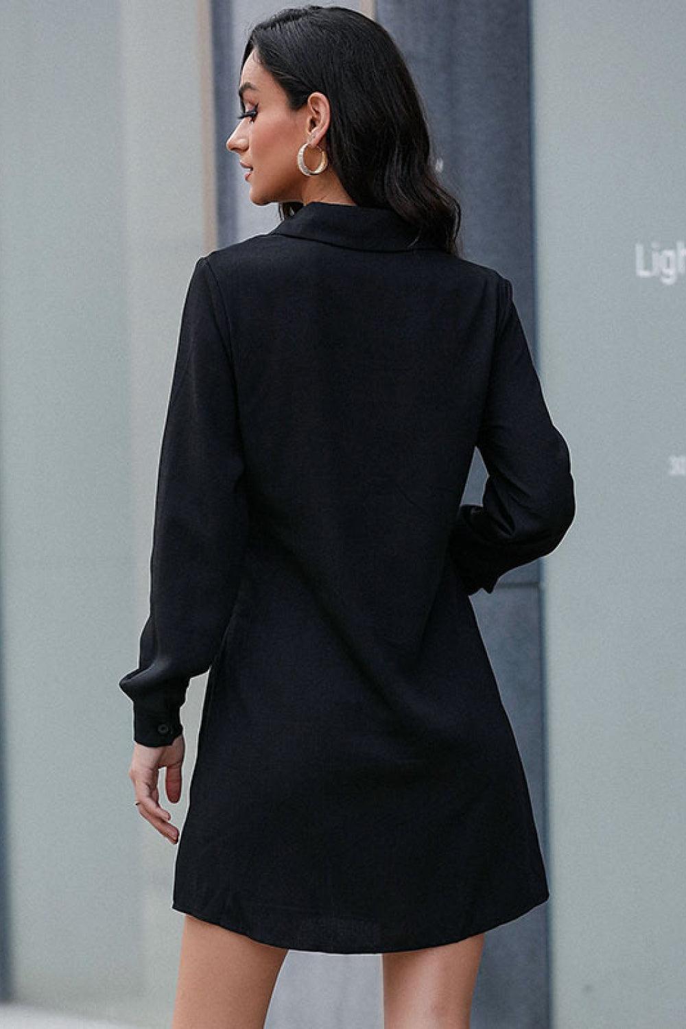 Simply Clever Black Belted Shirt Dress - MXSTUDIO.COM