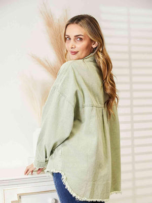 Single-Breasted Distressed Raw Hem Denim Jacket - MXSTUDIO.COM