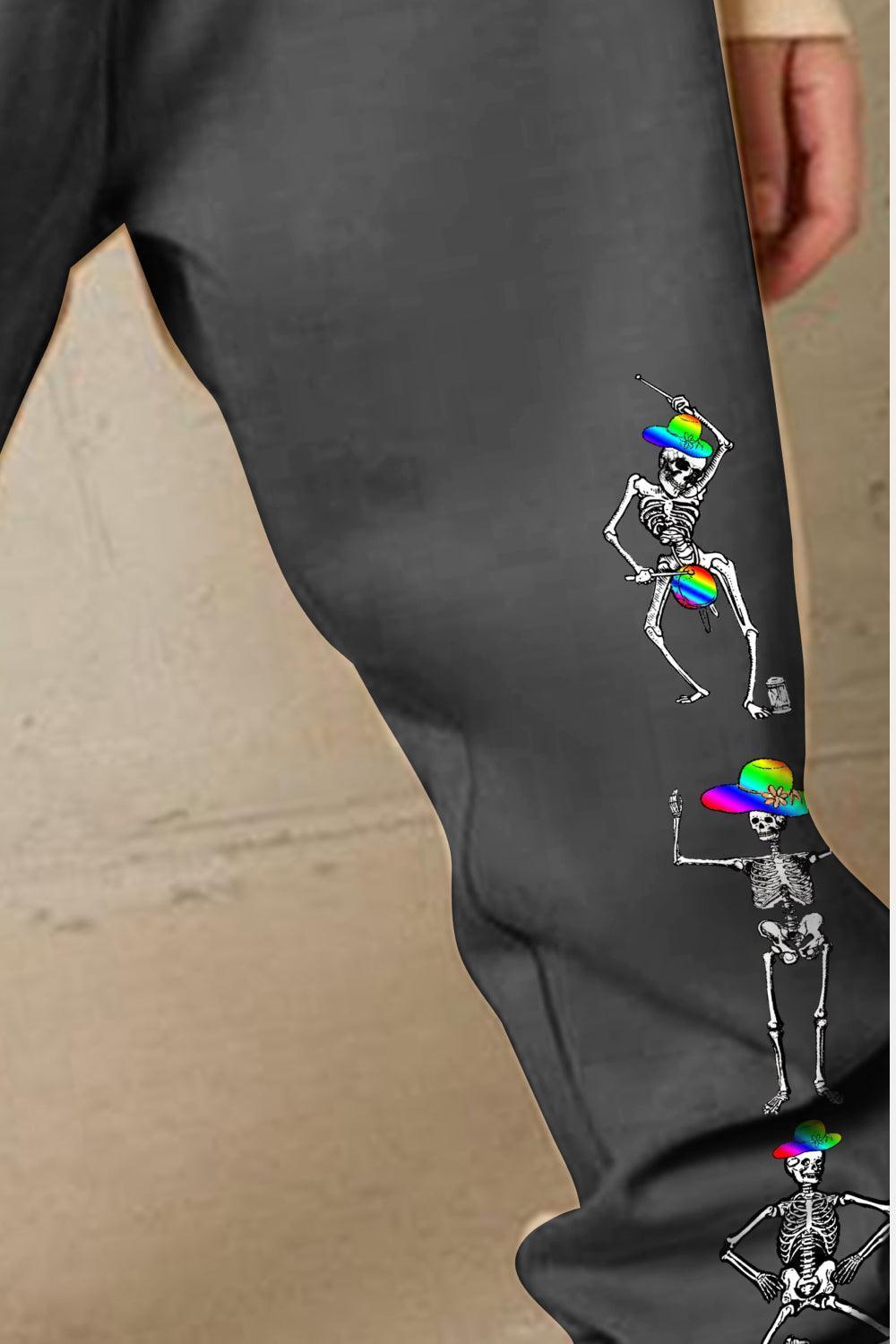 Skeleton Graphic Elastic Waist Sweatpants - MXSTUDIO.COM