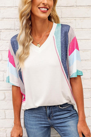 Slay The Day Rainbow Stripe V Neck Tee - MXSTUDIO.COM