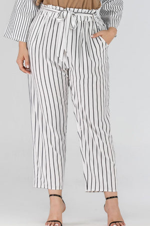 Slay The Day Striped Plus Size Paperbag Pants - MXSTUDIO.COM