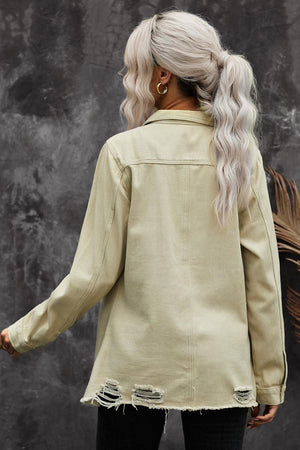 Slay it Girl Distressed Raw Hem Denim Jacket - MXSTUDIO.COM