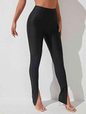 Sleek Chic Slit High Waisted Skinny Pants - MXSTUDIO.COM