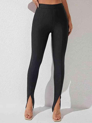 Sleek Chic Slit High Waisted Skinny Pants - MXSTUDIO.COM