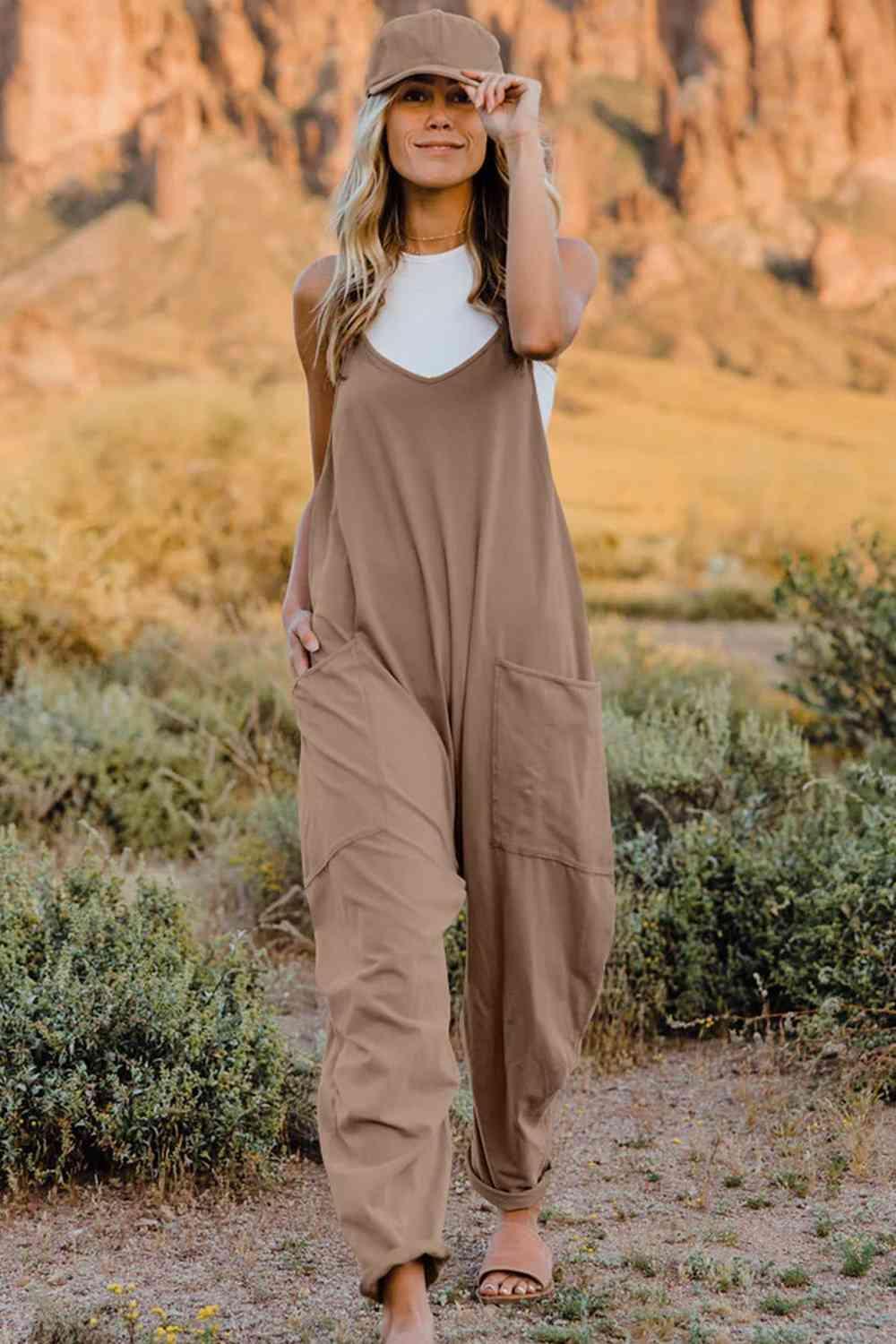 Slightly Stretch V-Neck Tapered Overalls - MXSTUDIO.COM