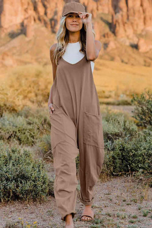 Slightly Stretch V-Neck Tapered Overalls - MXSTUDIO.COM