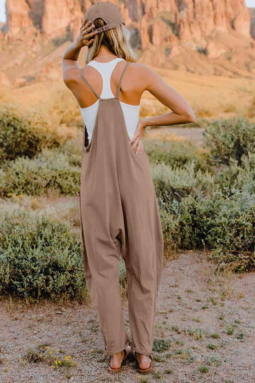 Slightly Stretch V-Neck Tapered Overalls - MXSTUDIO.COM