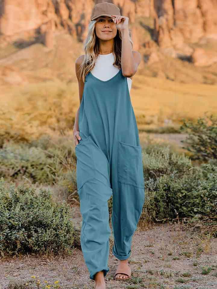 Slightly Stretch V-Neck Tapered Overalls - MXSTUDIO.COM