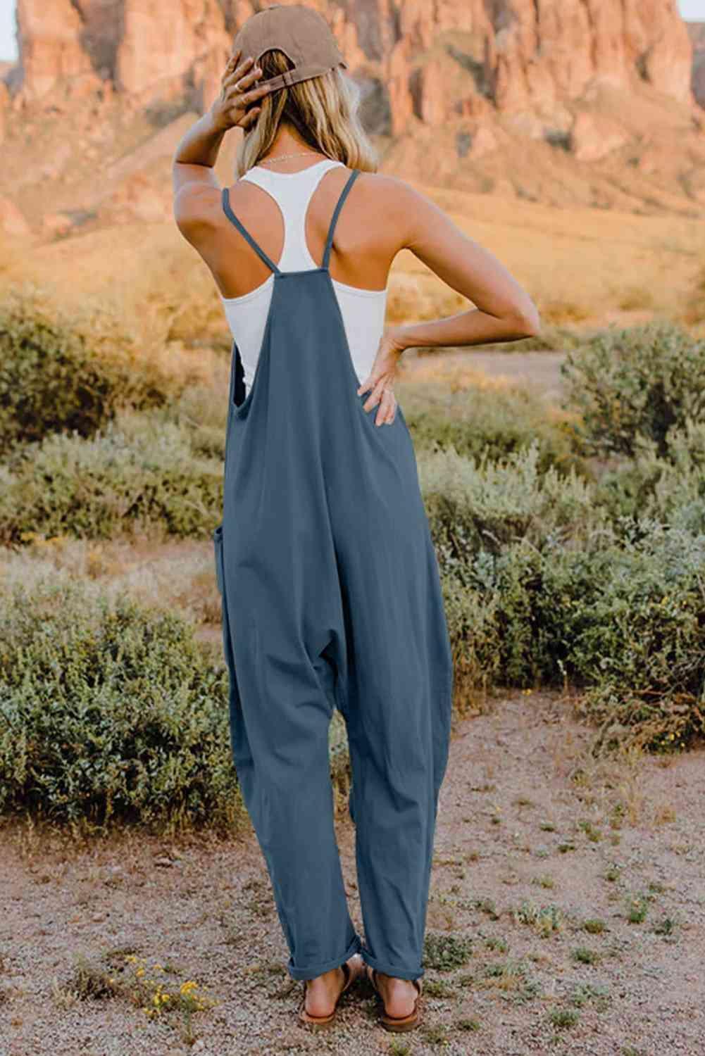 Slightly Stretch V-Neck Tapered Overalls - MXSTUDIO.COM