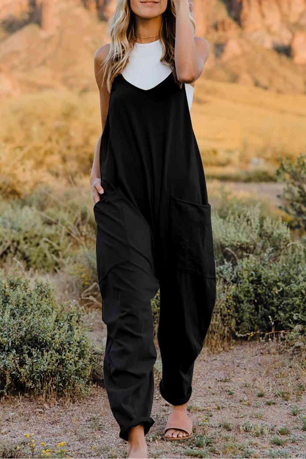 Slightly Stretch V-Neck Tapered Overalls - MXSTUDIO.COM