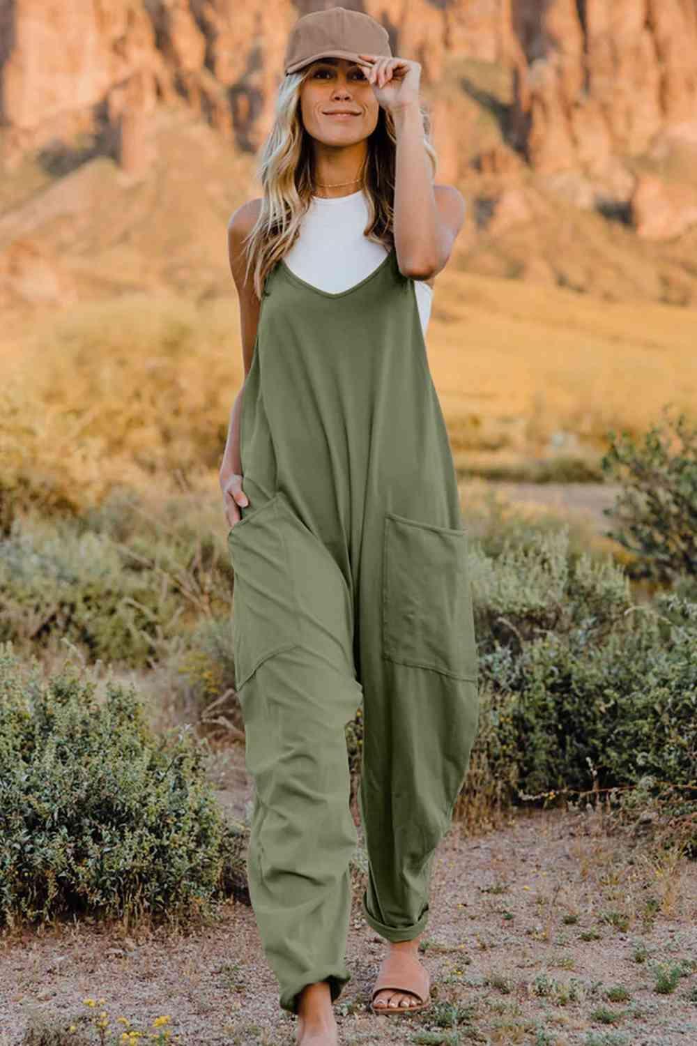 Slightly Stretch V-Neck Tapered Overalls - MXSTUDIO.COM