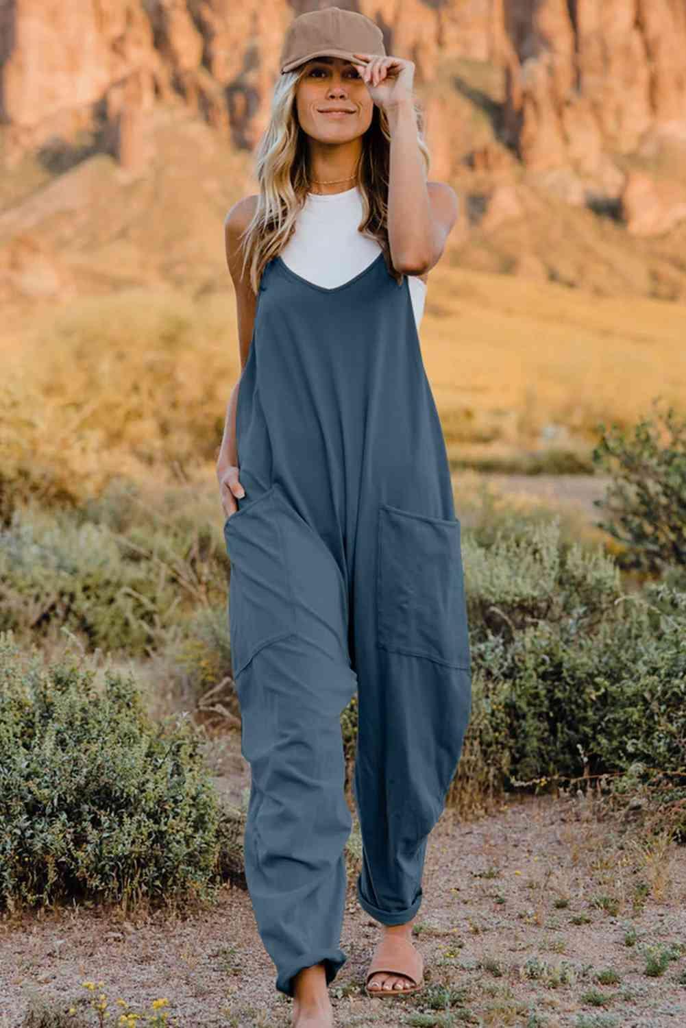 Slightly Stretch V-Neck Tapered Overalls - MXSTUDIO.COM