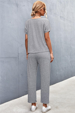 Sloppy T-Shirt and Drawstring Waist Pants Set - MXSTUDIO.COM
