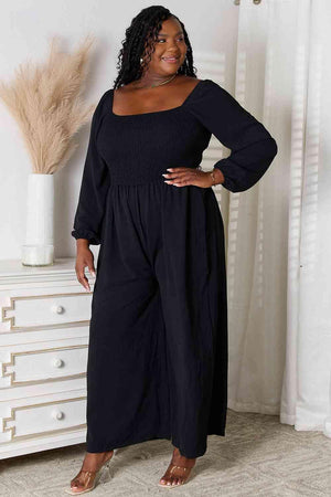 Smocked Black Square Neck Jumpsuit - MXSTUDIO.COM