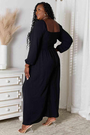Smocked Black Square Neck Jumpsuit - MXSTUDIO.COM