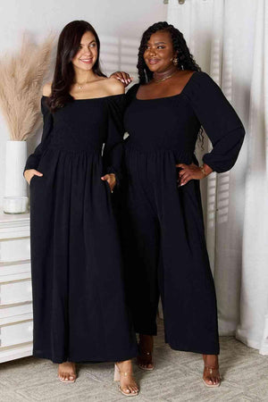 Smocked Black Square Neck Jumpsuit - MXSTUDIO.COM