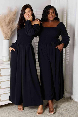 Smocked Black Square Neck Jumpsuit - MXSTUDIO.COM